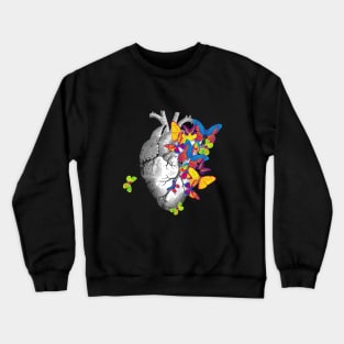 Heart Human Anatomy jellow blue green butterflies Crewneck Sweatshirt